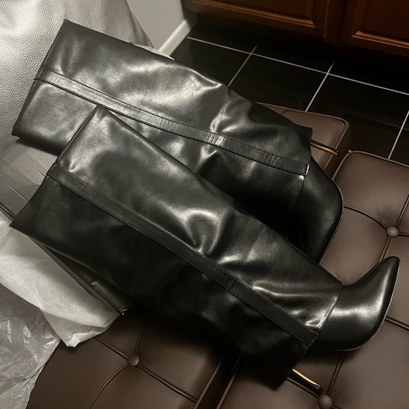 Fashion Nova Black Leather Heel Boots - Picture 5 of 7